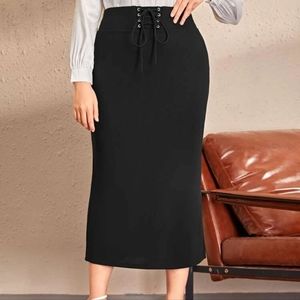 Lace Up Eyelet Waist Skirt